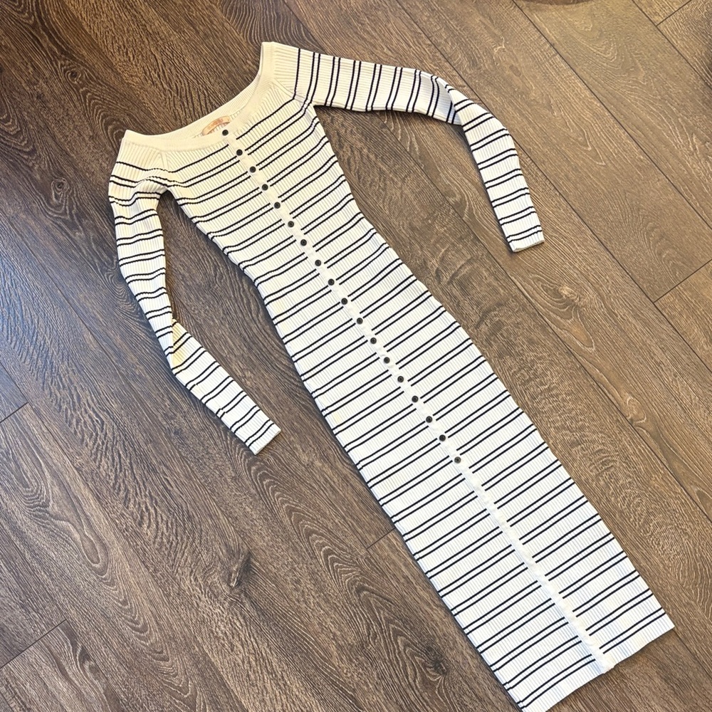 Olivaceous Black and White Striped Knit Top